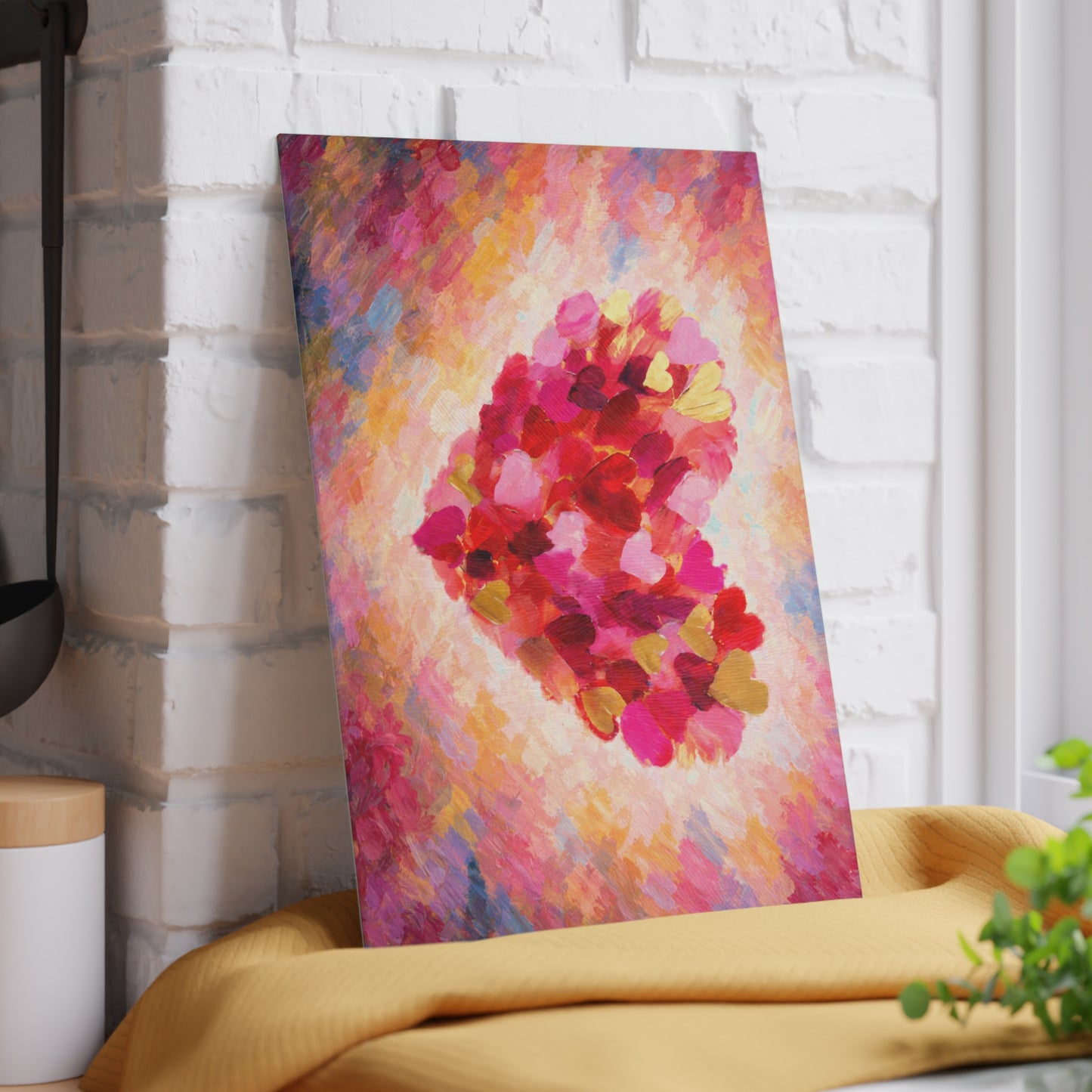 Abstract Heart Art Glass Cutting Board – Colorful Painted Love Kitchen Decor