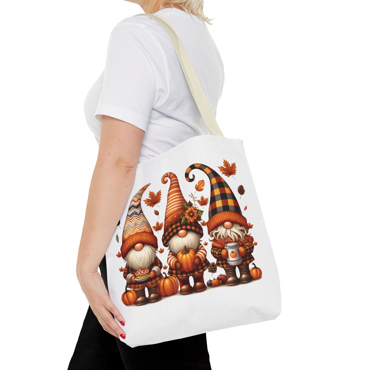 🍁 Autumn Gnome Trio Tote Bag – Cozy Fall Charm with Pumpkin Spice Magic