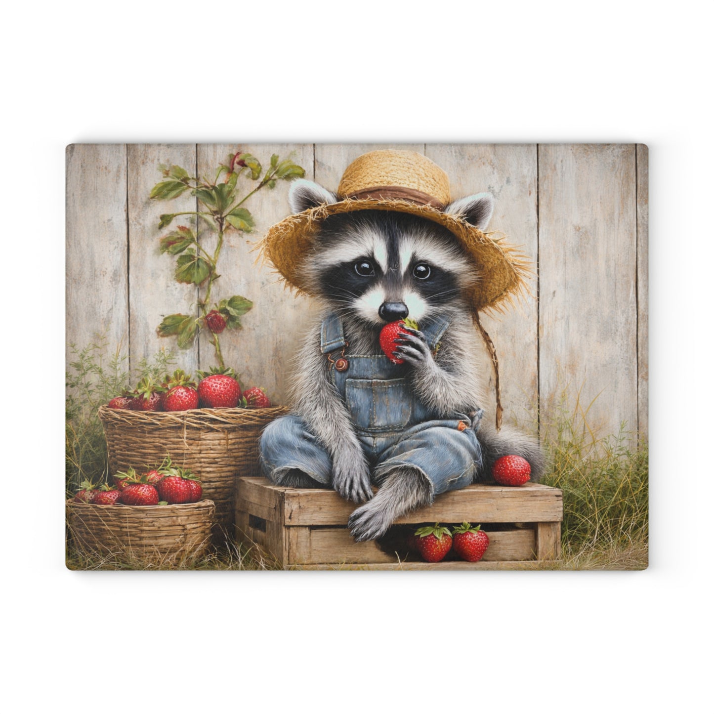 Strawberry Raccoon Farmhouse Glass Cutting Board – Cute Country Kitchen Decor