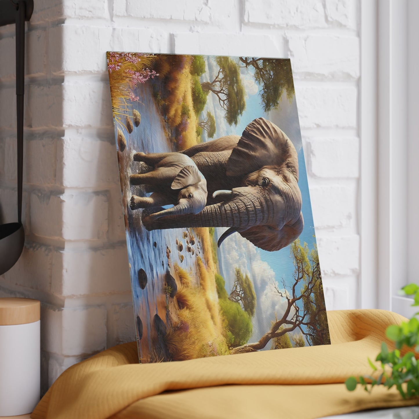 Mama Elephant and baby tempered glass cutting board
