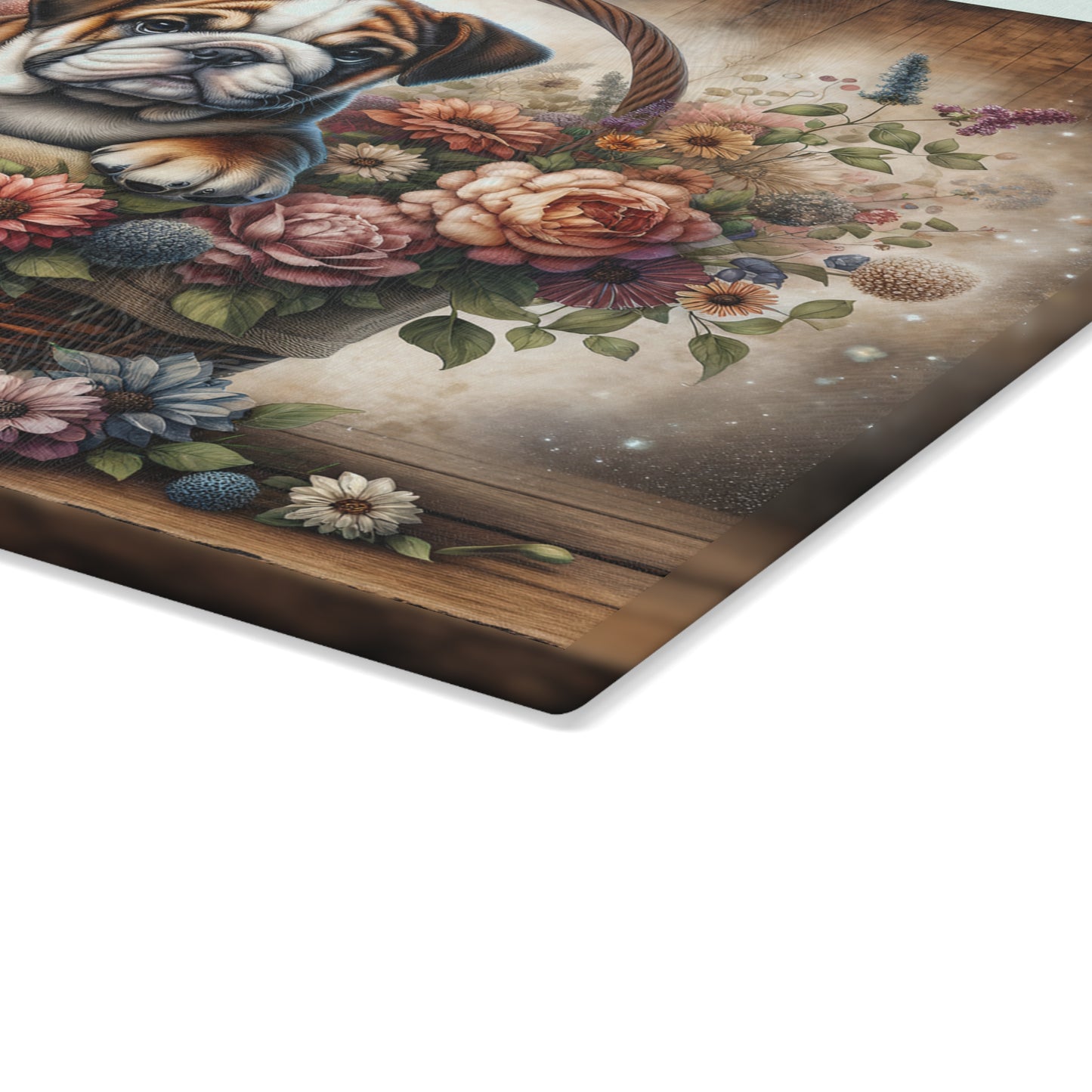 🐶🌸 Bulldog in Basket Cutting Board – Rustic Charm for Your Kitchen 🌼
