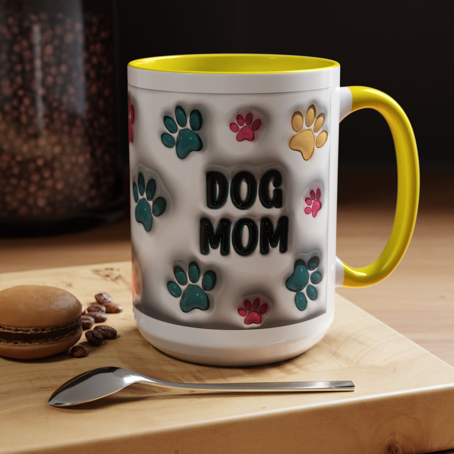 Dog Mom Accent Mug – Colorful Paw Print Cup for Proud Pet Parents