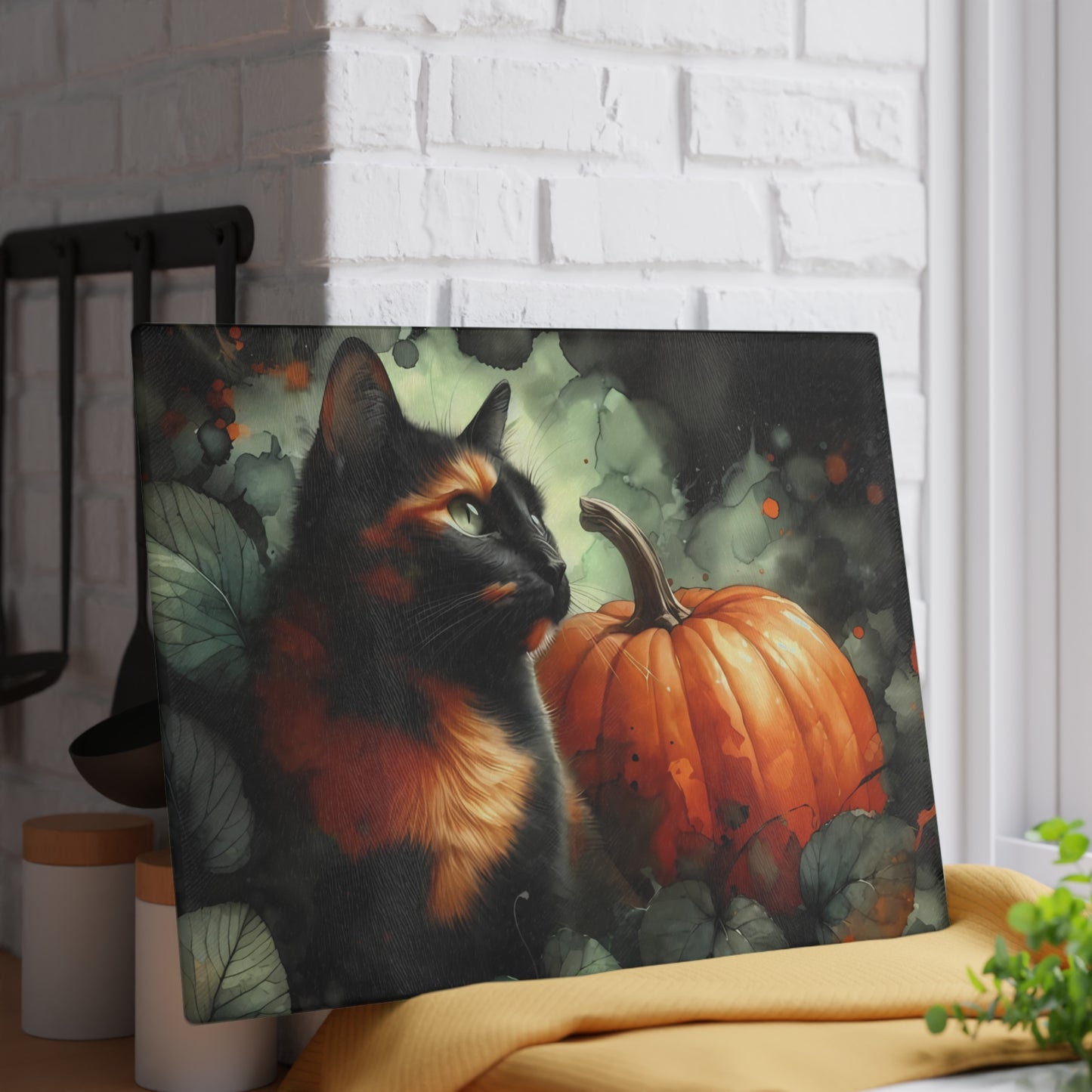 🖤🎃 Spooky Black Cat & Pumpkin Cutting Board – Haunted Elegance for Your Kitchen 🎃🖤