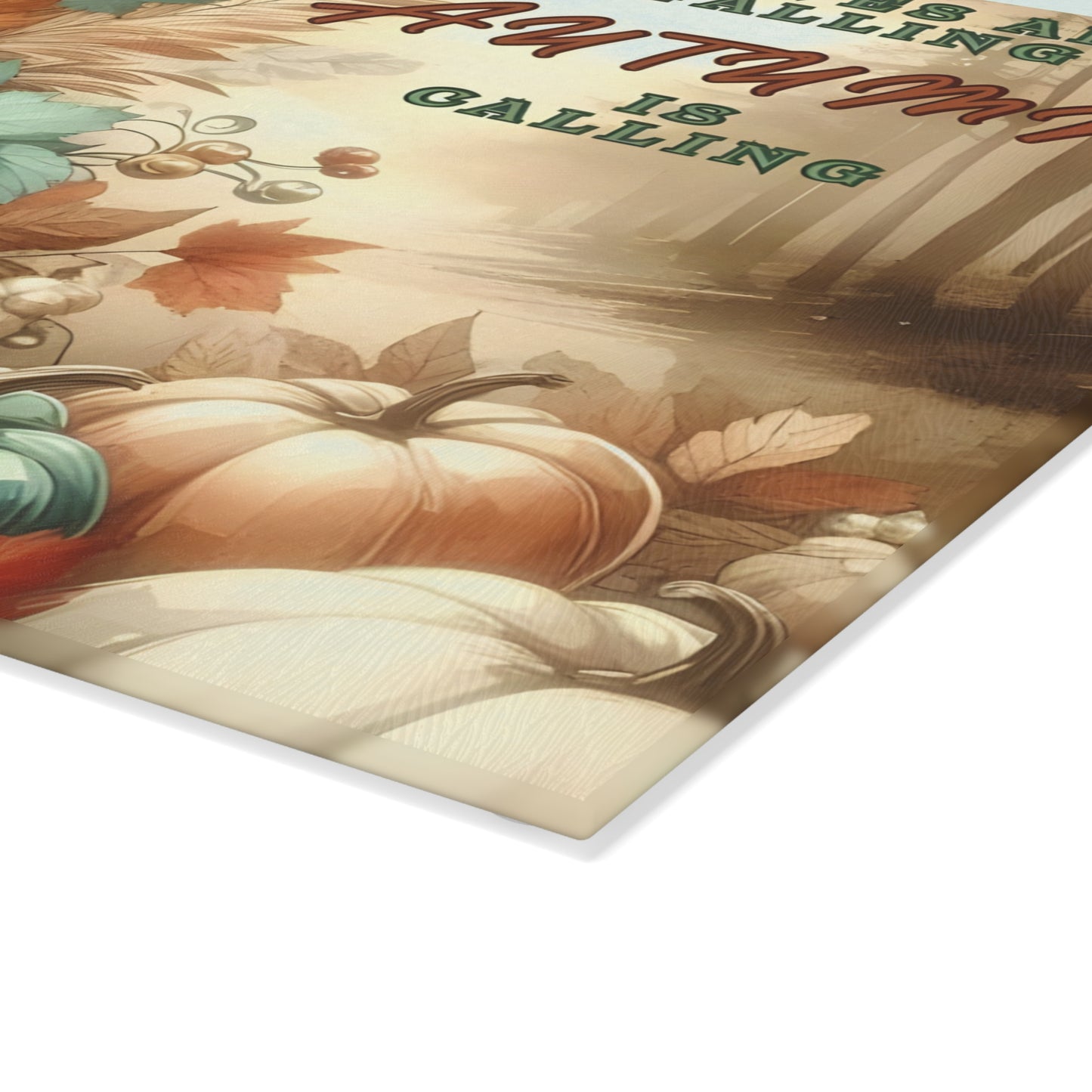 🍂 Leaves Are Falling, Autumn Is Calling – Pumpkin Art Glass Cutting Board