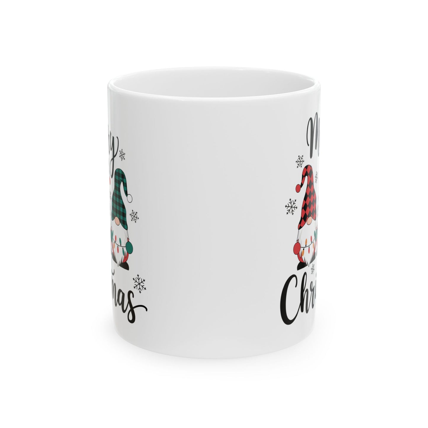 🎅🎄 Merry Christmas Gnomes – Festive Plaid Holiday Cup ✨☕