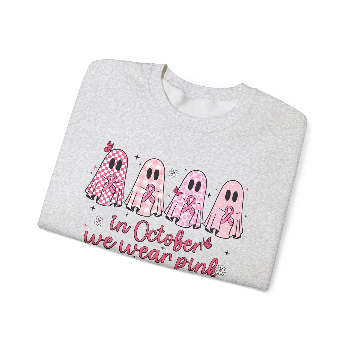 🎀👻 In October We Wear Pink Sweatshirt – Breast Cancer Awareness Halloween Ghosts