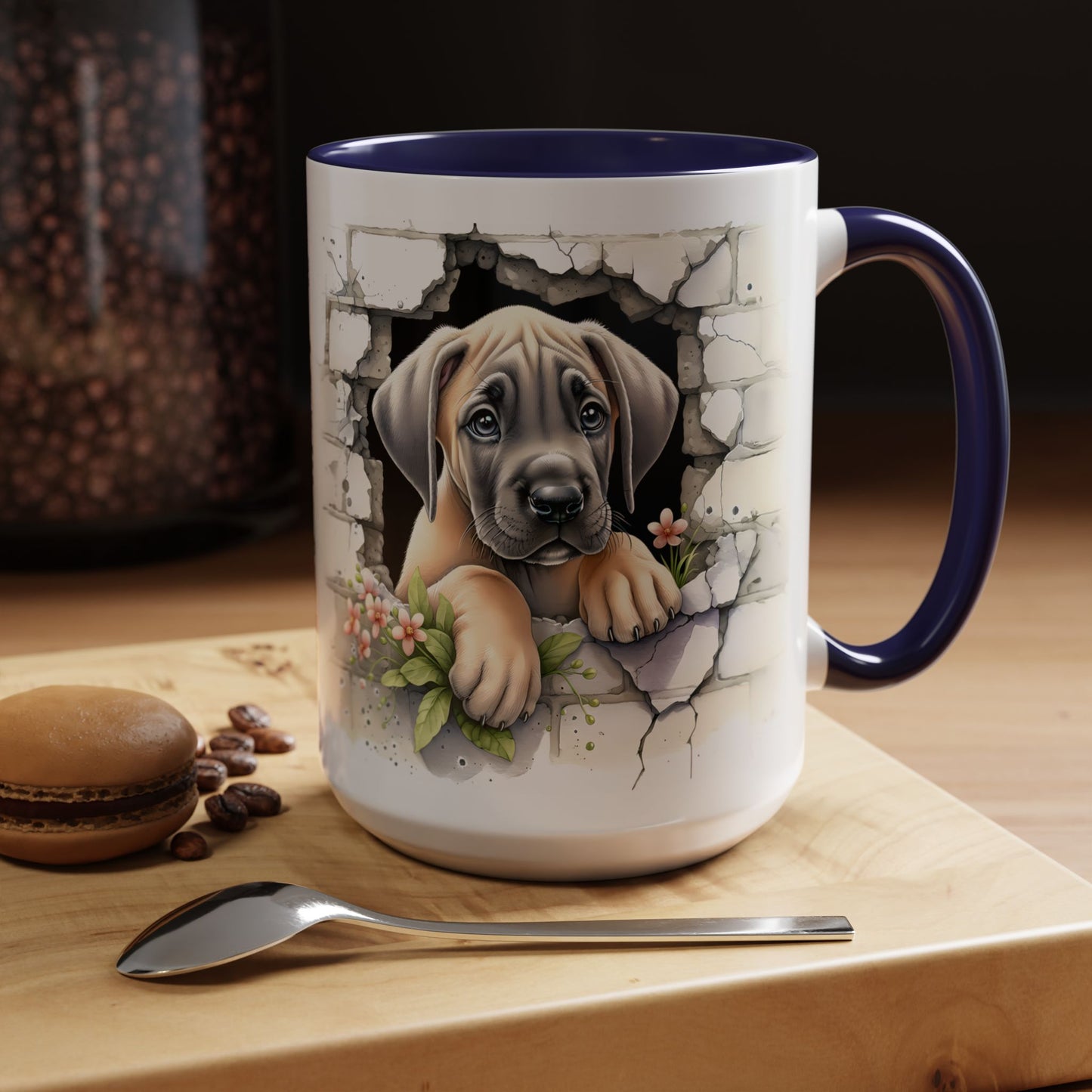 🐾 Great Dane Puppy Accent Mug – Sweet Peek-Through Puppy Design ☕💛