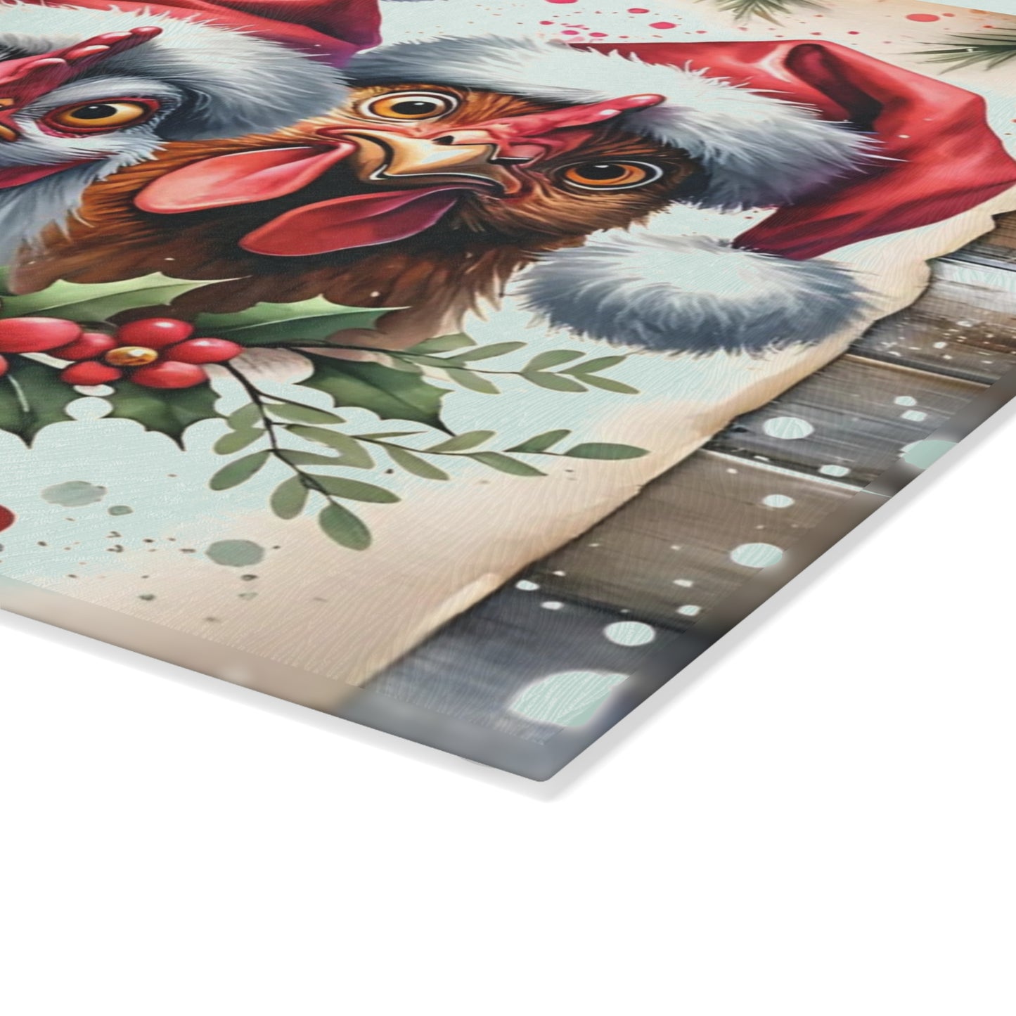 🎄🐔 “Whatcha Makin’?” Glass Cutting Board – Christmas Chickens & Kitchen Giggles