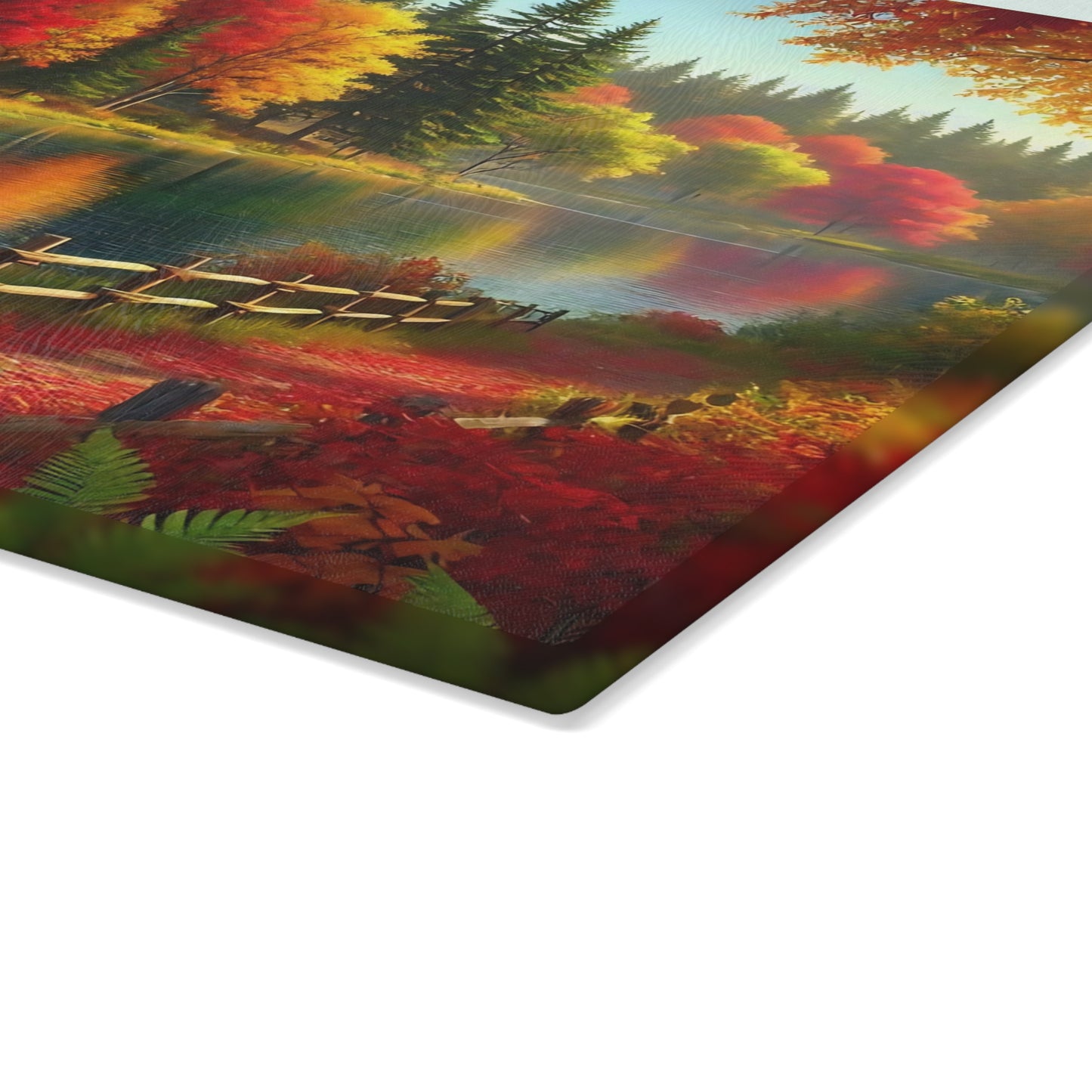 🍂 Autumn Lake Path Cutting Board – Tranquil Forest Reflections for Your Kitchen