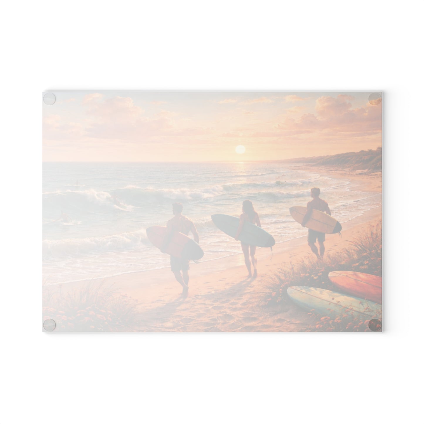 Golden Hour Surf Coast Glass Cutting Board – Coastal Sunset Ocean Kitchen Decor