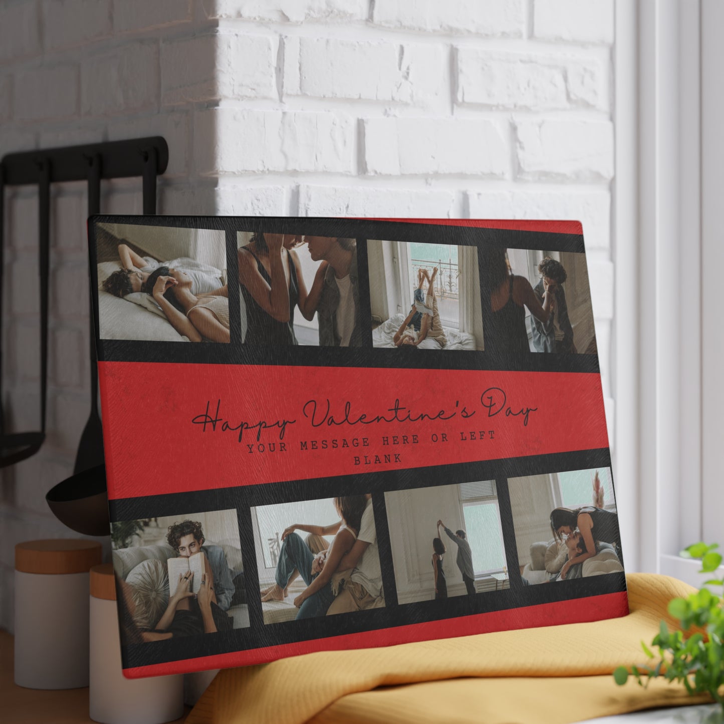 Happy Valentine’s Day Photo Collage Glass Cutting Board – Personalized Romantic Keepsake