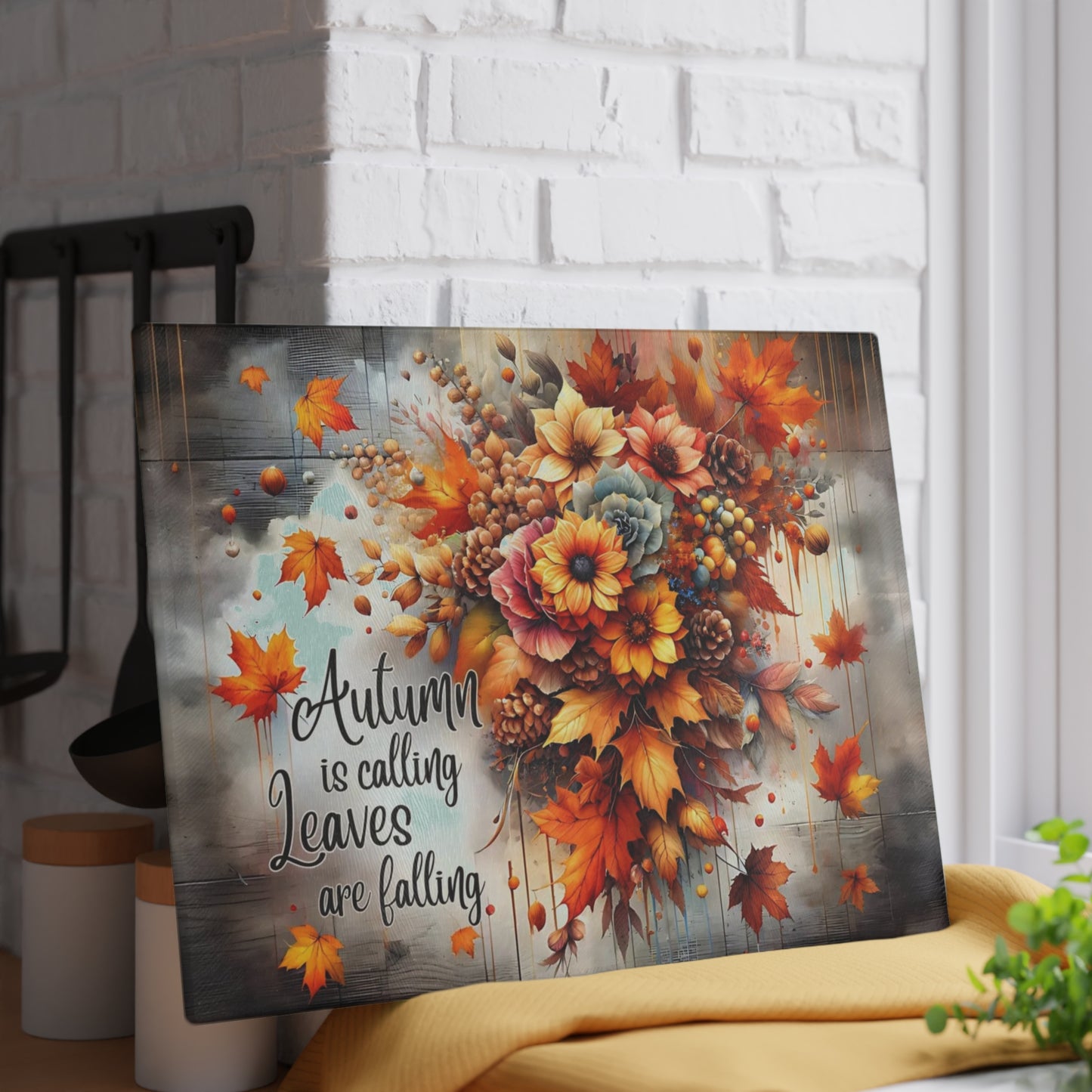 🍁🌻 Autumn Leaves & Blooms Cutting Board – Seasonal Elegance for Your Kitchen 🍂🌾