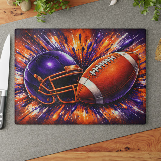 Football Helmet and Ball Color Burst Glass Cutting Board – Bold Sports Kitchen Decor