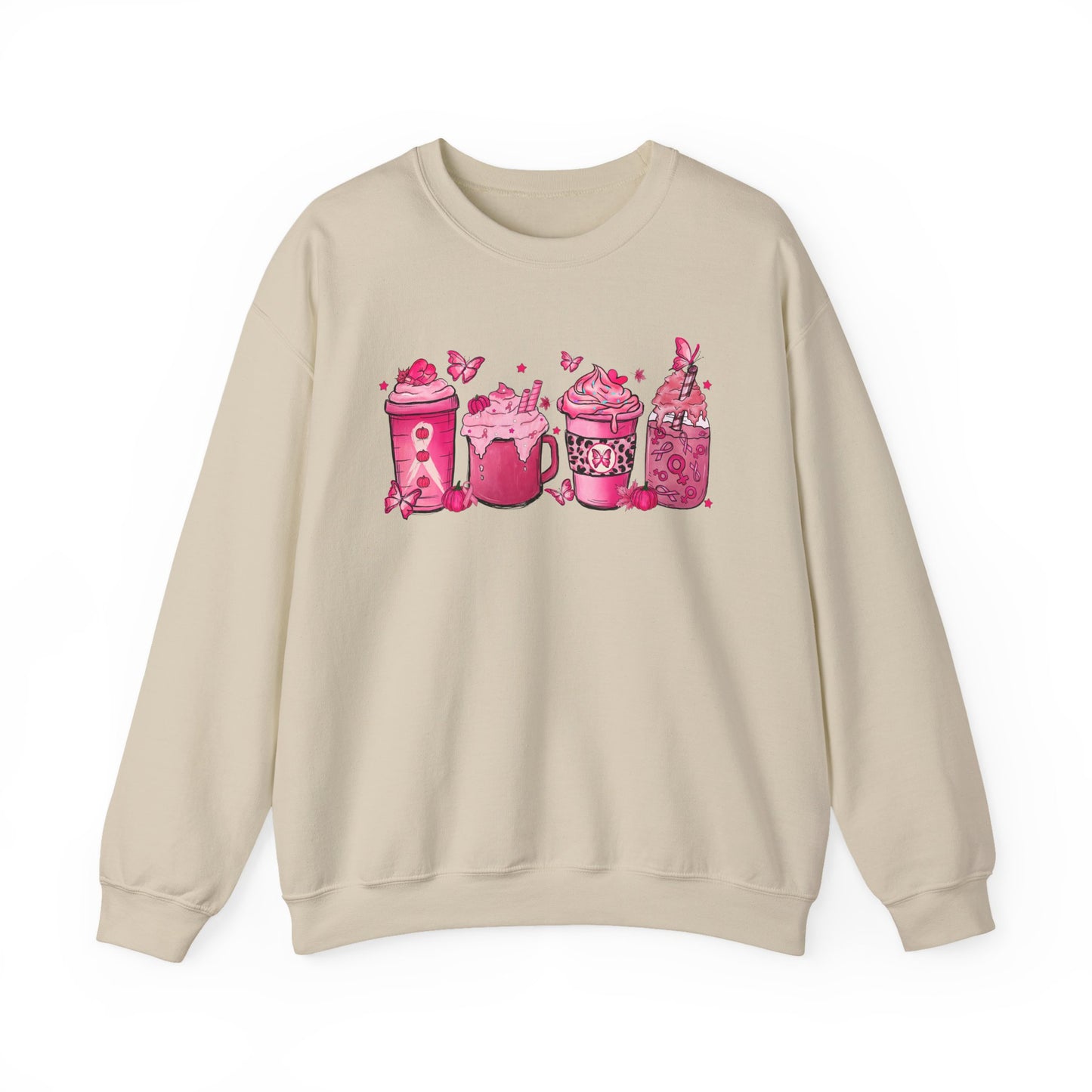 ☕🎀 Pink Awareness Drinks Sweatshirt – Breast Cancer Support Coffee Lovers