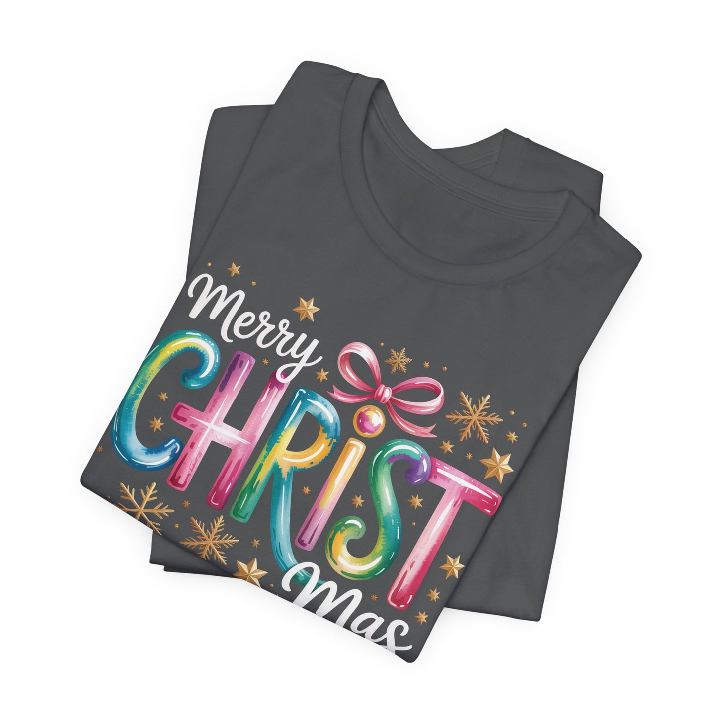 🎄✨ Merry Christmas Glow Lettering T-Shirt – Festive & Bright Holiday Style 🎁🌟