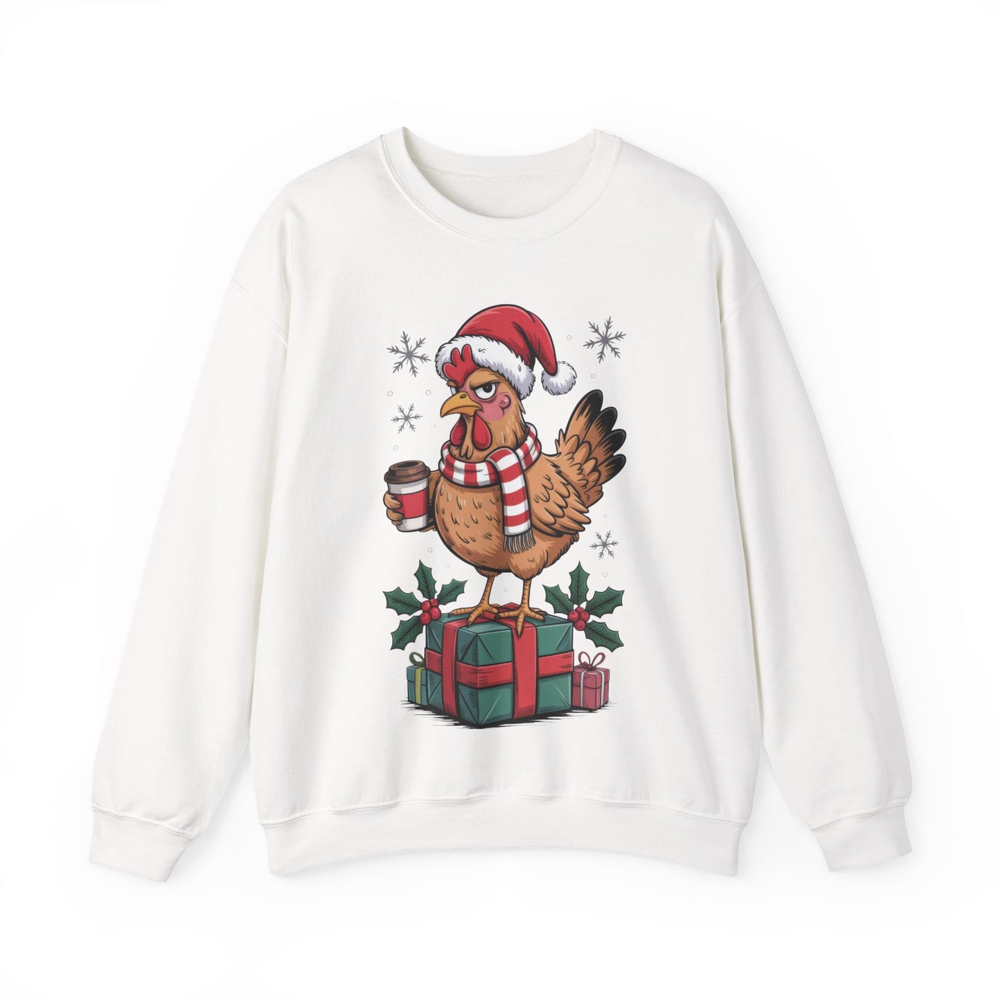 🎄 Grumpy Christmas Chicken Sweatshirt – Funny Holiday Coffee Lover Crewneck