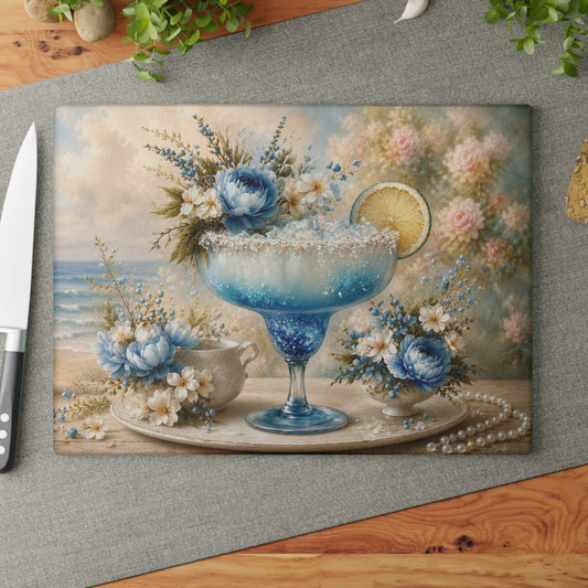Blue Coastal Margarita Tempered Glass Cutting Board
