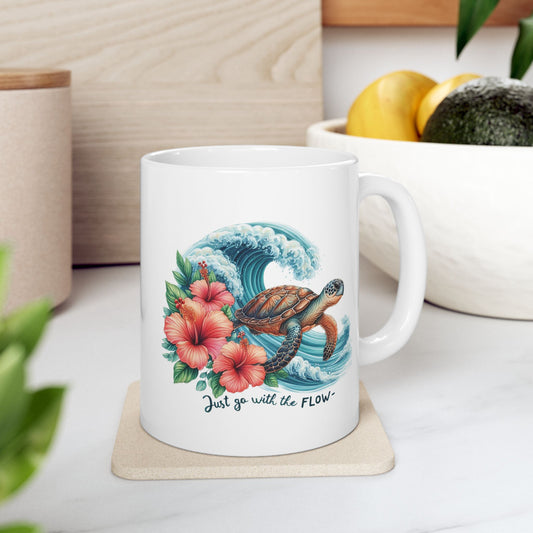 🌊 Déjate llevar por la corriente: hermosa taza de café con diseño de tortuga marina para los amantes del océano 🐢