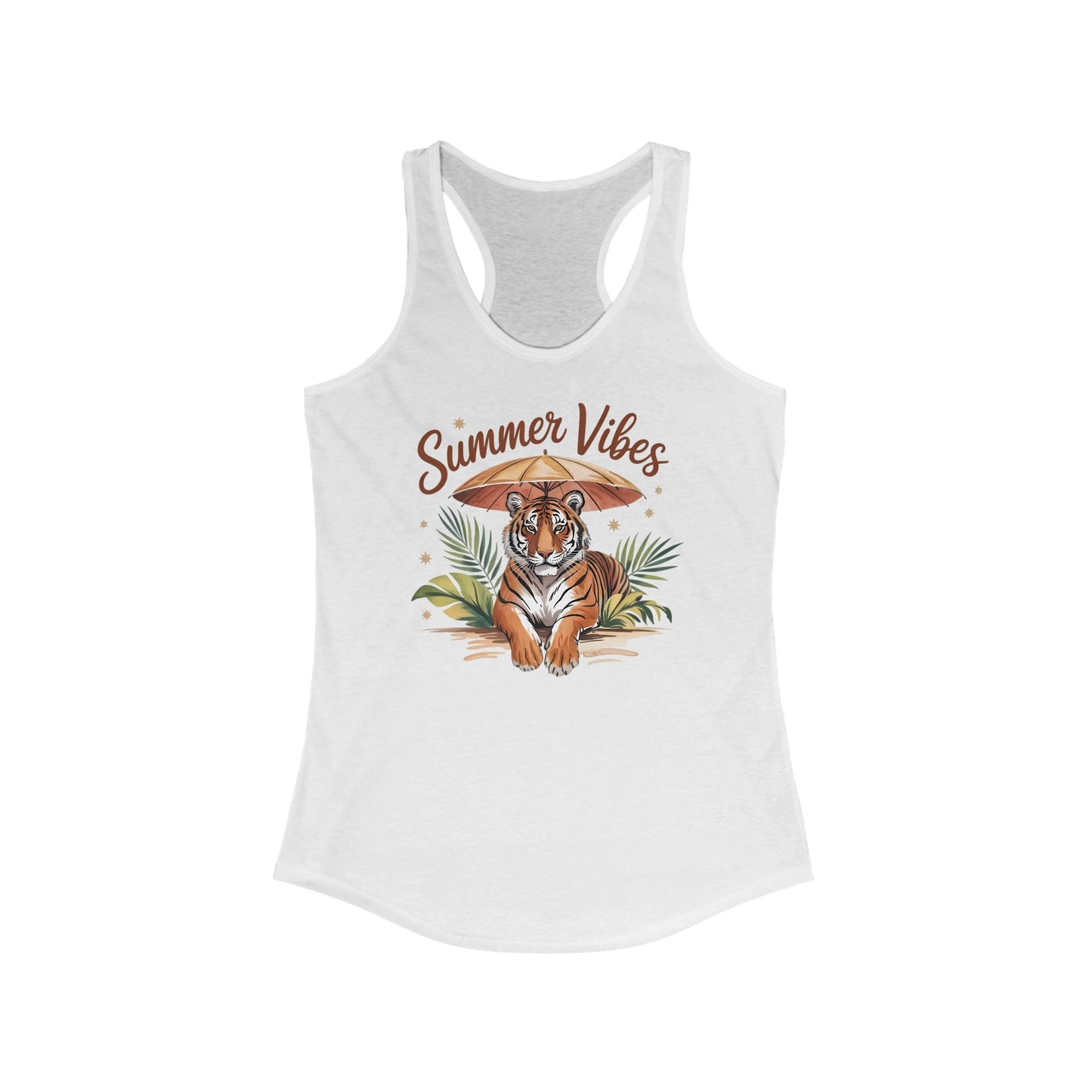 Camiseta de tirantes con espalda nadadora Summer Vibes Tiger – Estampado de palmeras de la selva con paraguas | 5 opciones de color