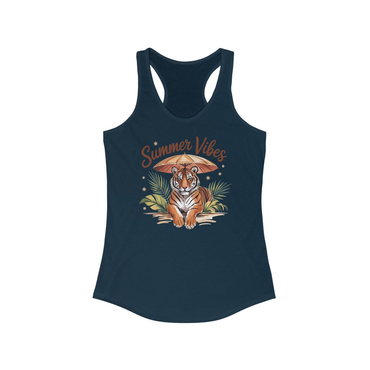 Camiseta de tirantes con espalda nadadora Summer Vibes Tiger – Estampado de palmeras de la selva con paraguas | 5 opciones de color