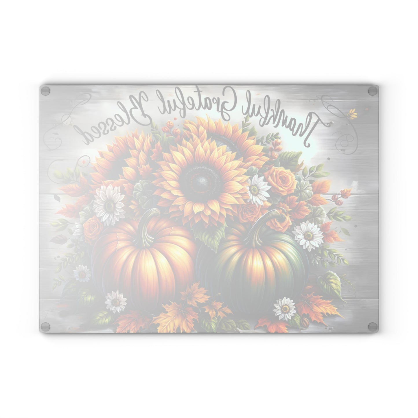 🍂🌻 “Thankful • Grateful • Blessed” Glass Cutting Board – Harvest Glow for Your Kitchen