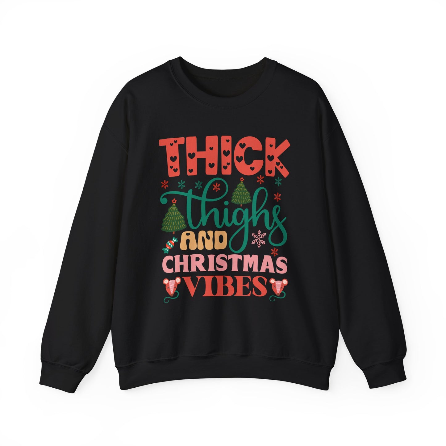 🎄💖 Thick Thighs & Christmas Vibes Crewneck – Cute, Confident & Cozy