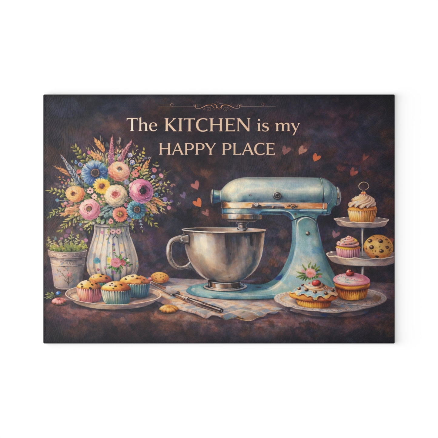 The Kitchen Is My Happy Place Glass Cutting Board – Baking Lover Kitchen Decor