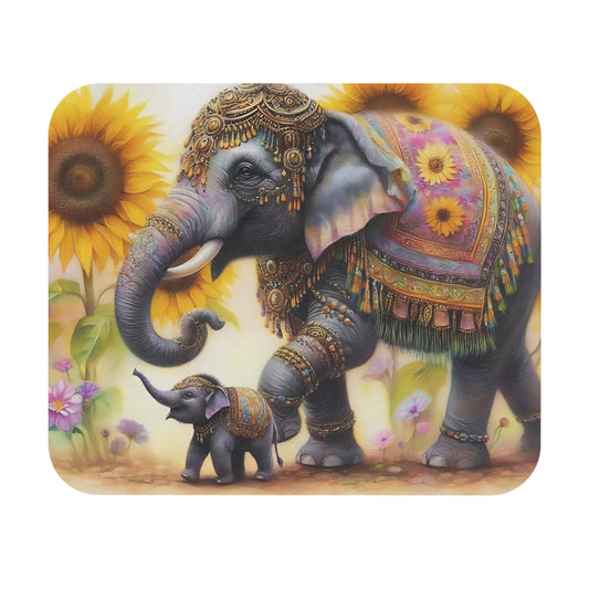 🖱️🐘 Elephant & Sunflowers Mouse Pad – Boho Jungle Charm for Your Desk