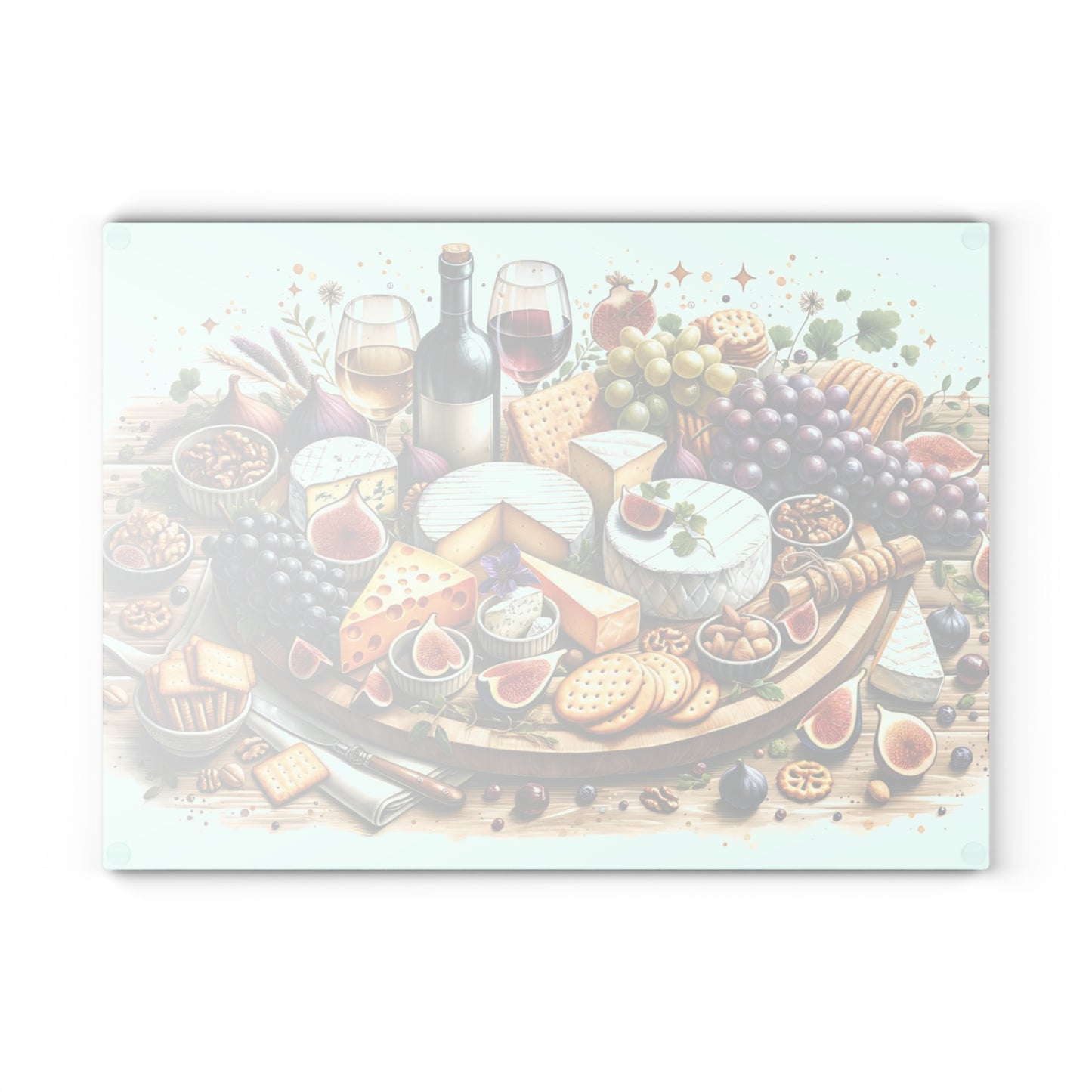 🍷🧀 “Gourmet Spread & Sparkle” Glass Cutting Board – Cozy Charm for Your Kitchen