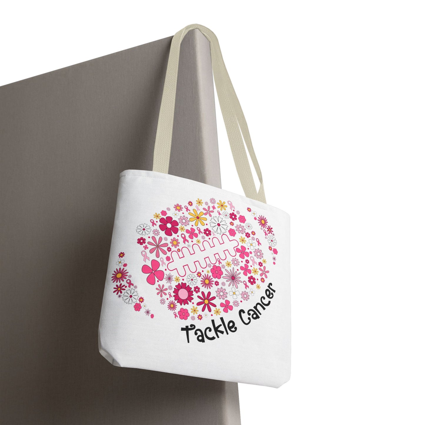 🌸 Pink Floral Football Tote Bag – Game Day Meets Breast Cancer Awareness 🎀👜