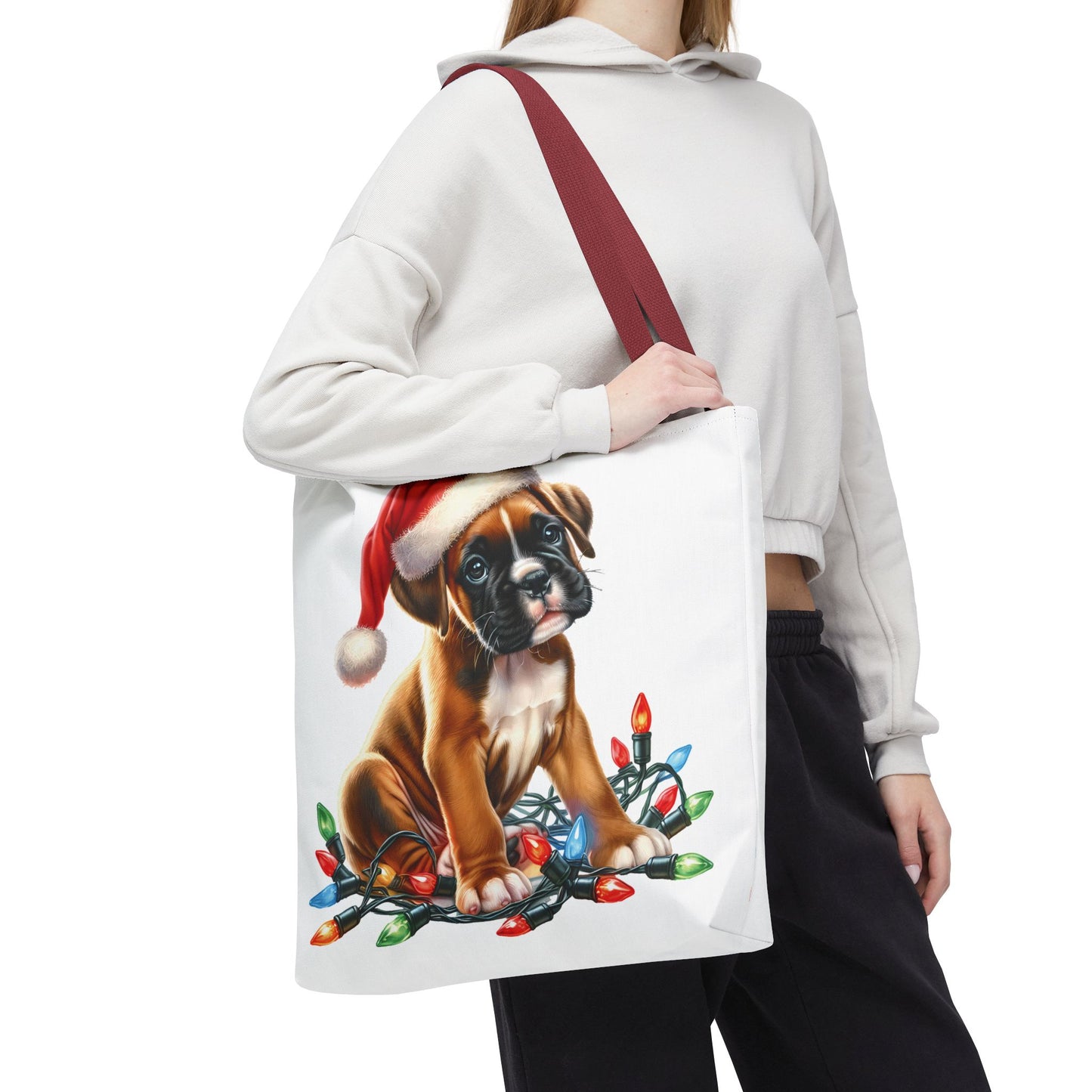 👜 Boxer Christmas Lights Tote Bag – Festive Charm for Dog Lovers 🎄