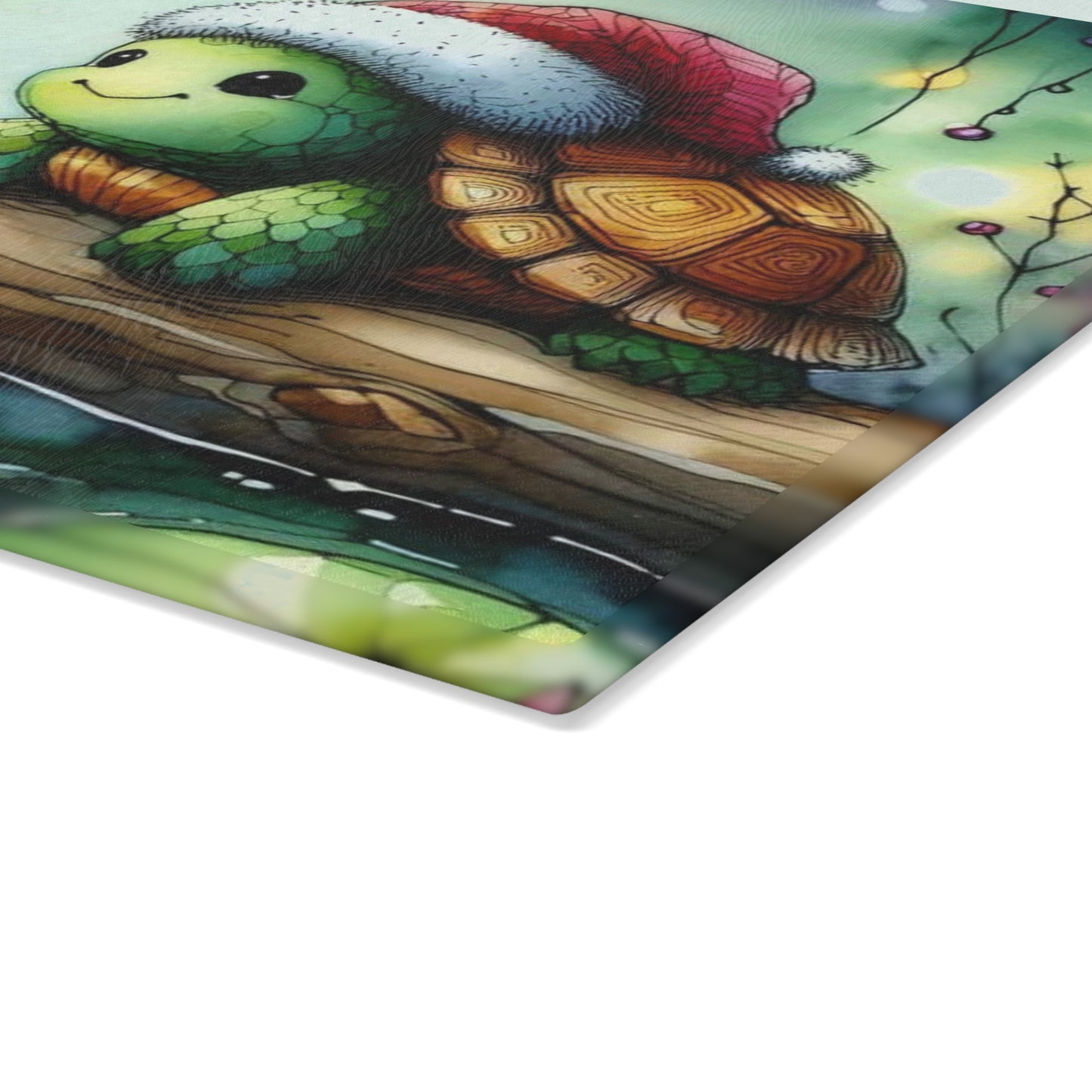 🐢🎄 Merry Little Turtle – Christmas Lotus Tempered Glass Cutting Board