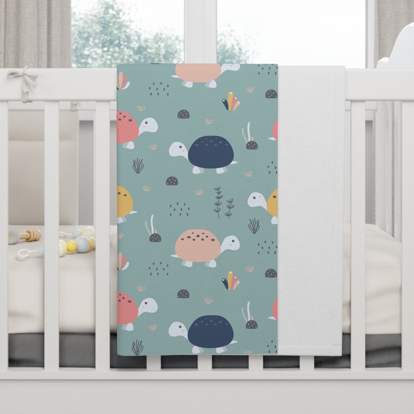 🐢 Sage Sea Turtles Baby Blanket – Ultra-Soft Fleece 30″×40″ | Coastal Pastels on Teal
