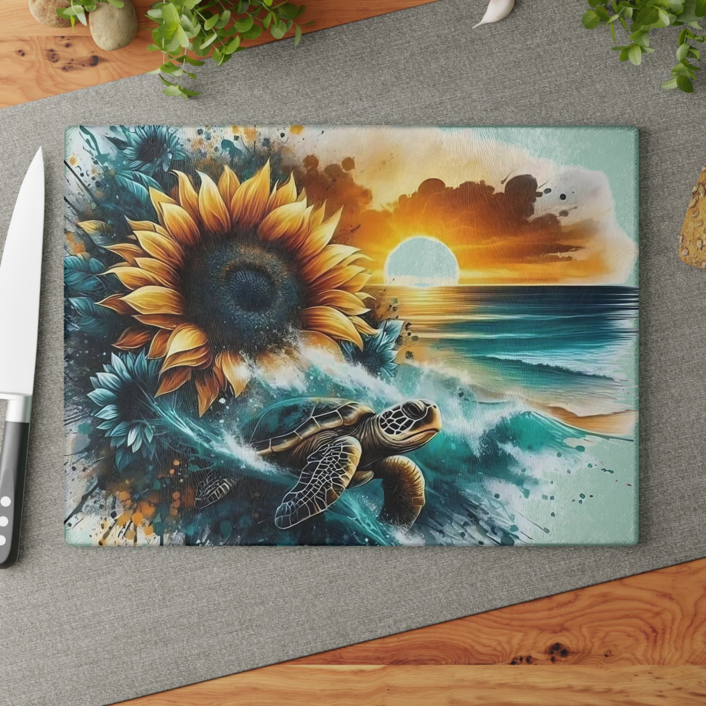 Sea Turtle Tempered Glass Cutting Board