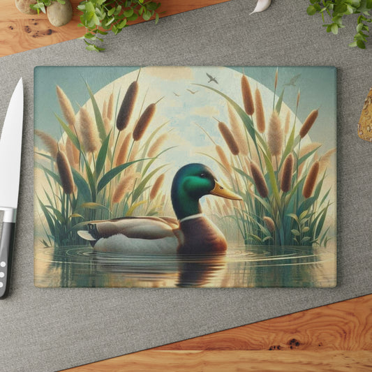 Serene Mallard in Reeds Cutting Board – Peaceful Lake & Nature Art