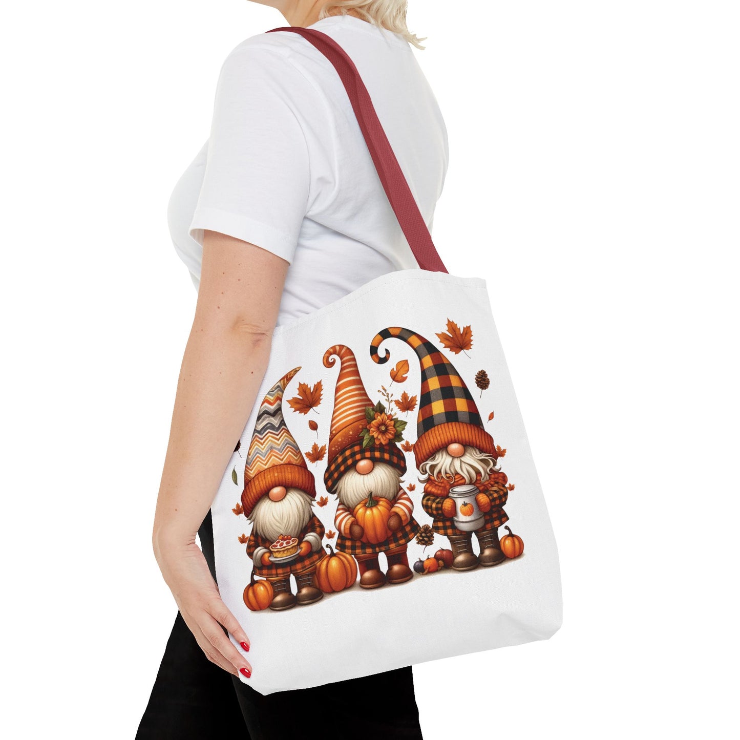 🍁 Autumn Gnome Trio Tote Bag – Cozy Fall Charm with Pumpkin Spice Magic