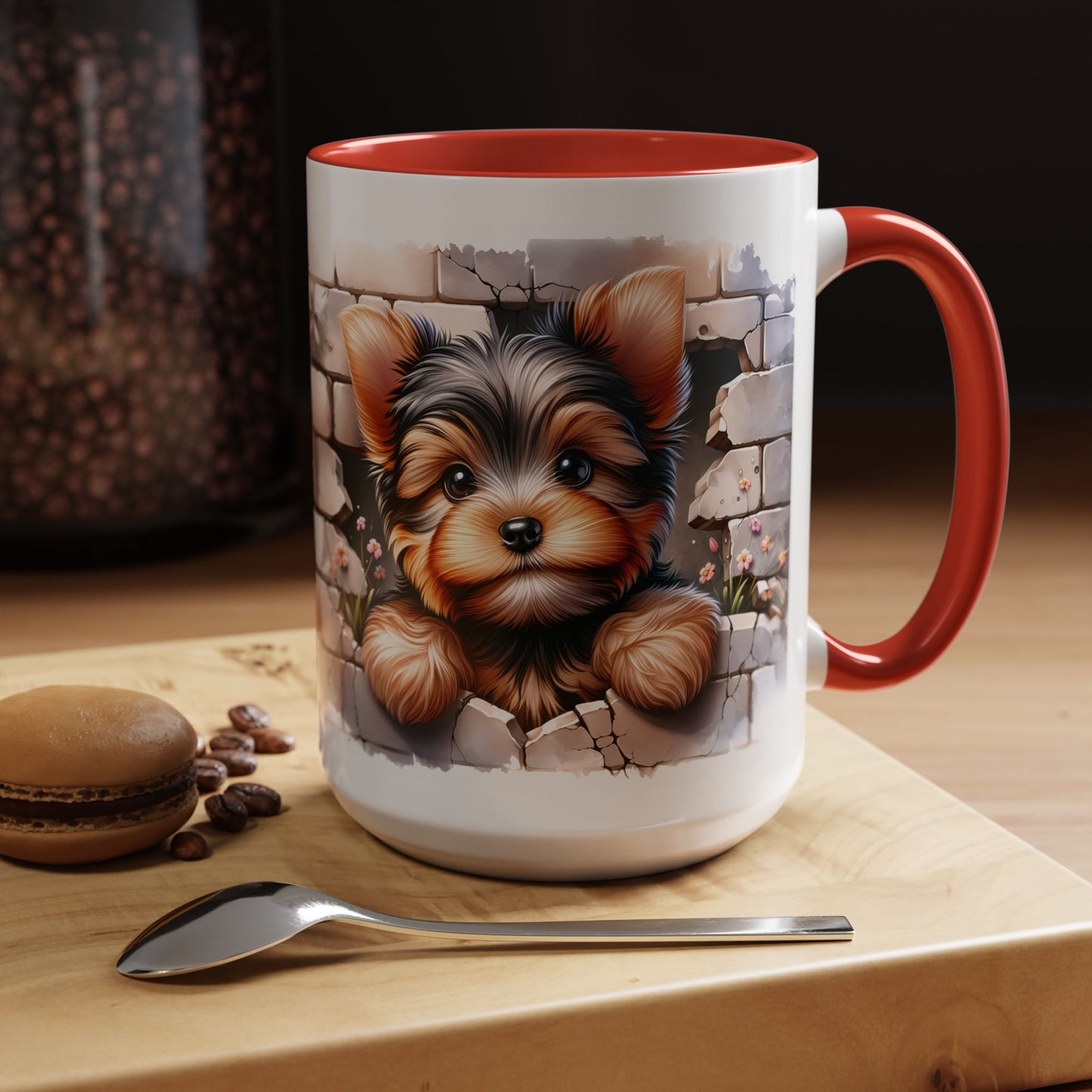 🎀🐶 Yorkie Puppy Accent Mug – Cute Peek-Through Dog Design for Animal Lovers ☕💖