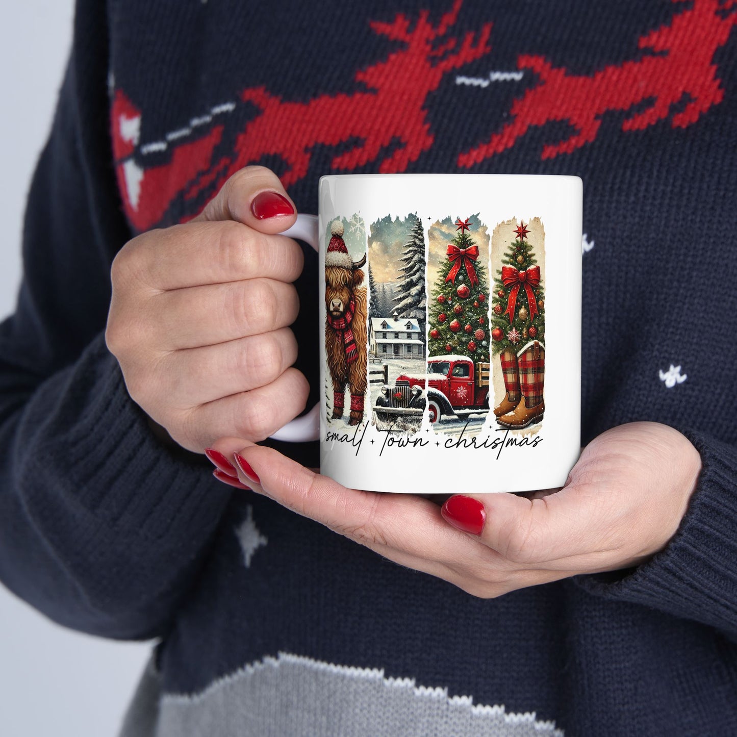 Taza de café navideña Highland Cow Country: un acogedor encanto rústico navideño en cada sorbo