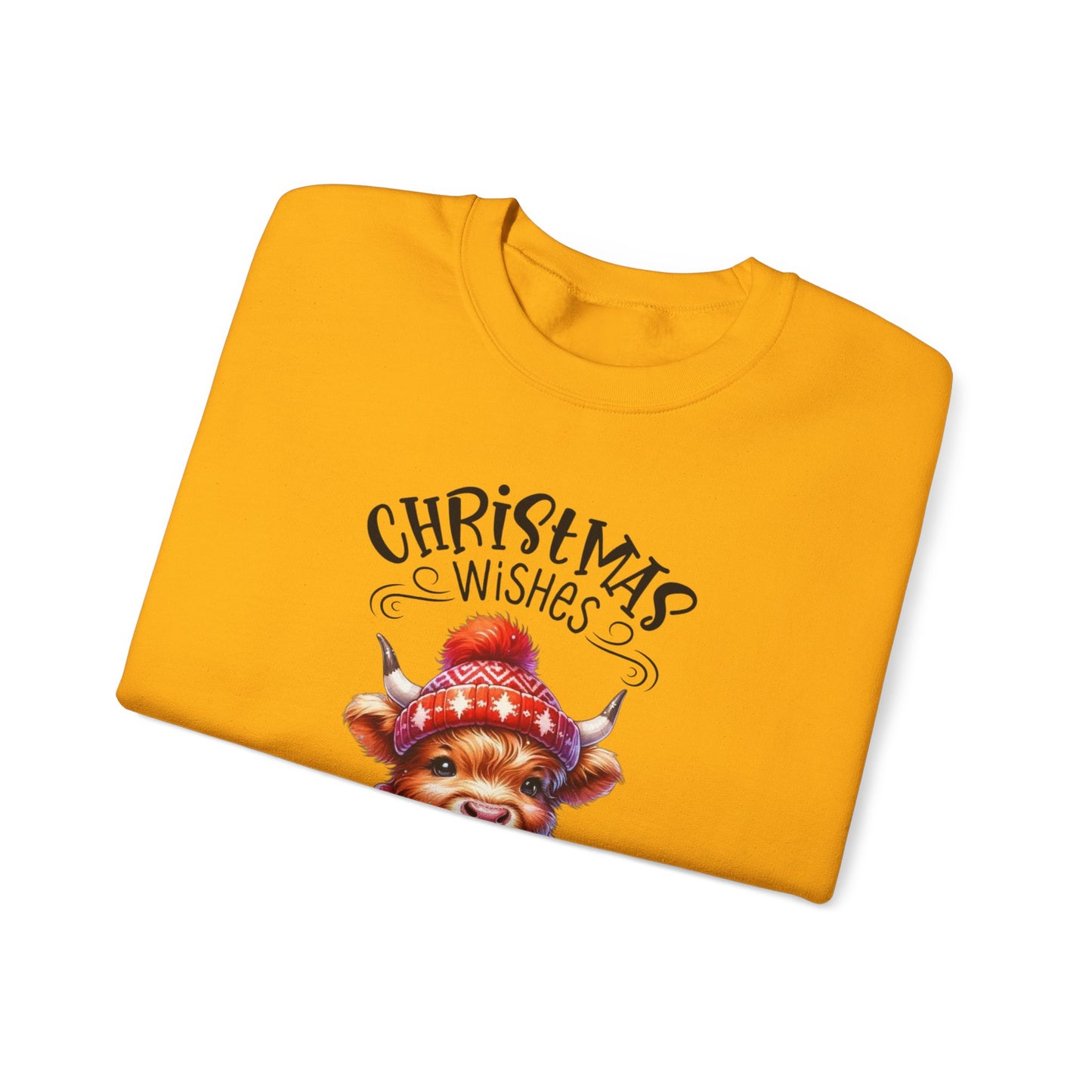 🎄☕🐮 Christmas Wishes and Cocoa Kisses Sweatshirt – Cozy Highland Cow Holiday Sweater ❄️❤️