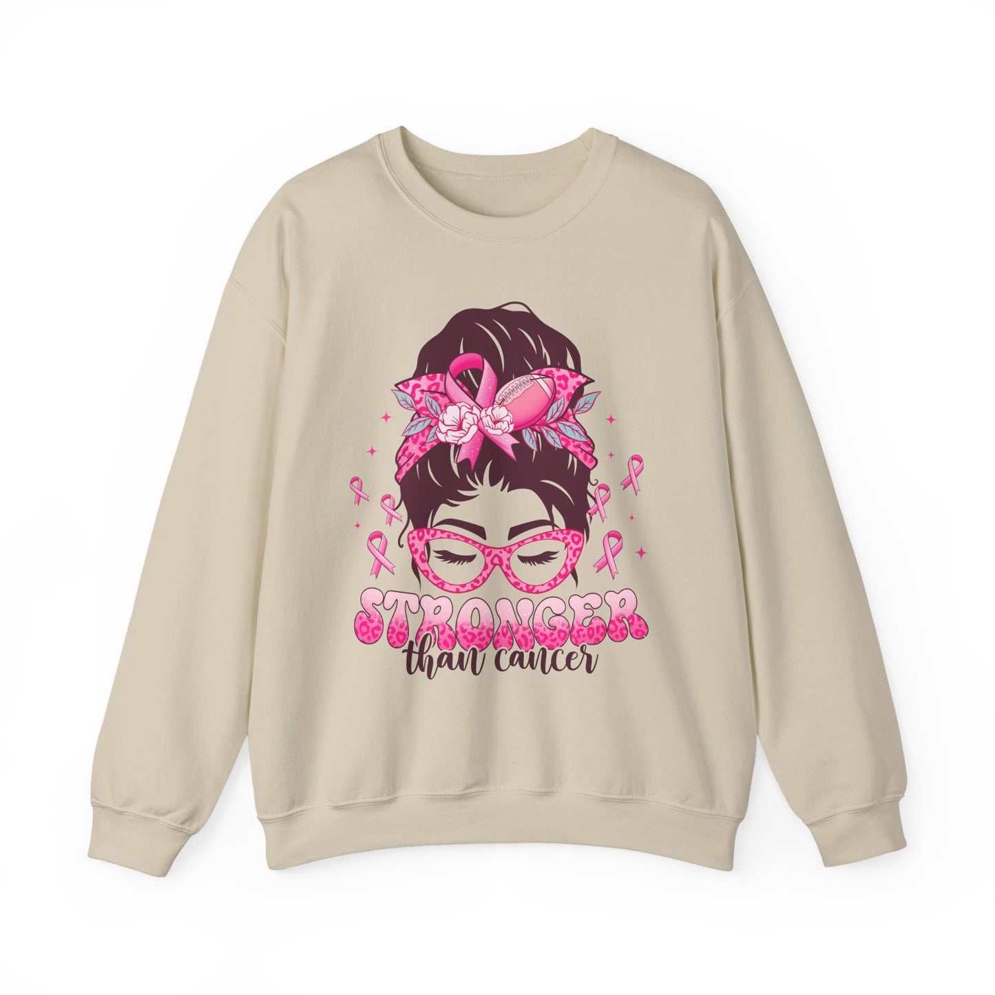 💪🎀 Stronger Than Cancer Sweatshirt – Bold Leopard Print Breast Cancer Awareness Crewneck