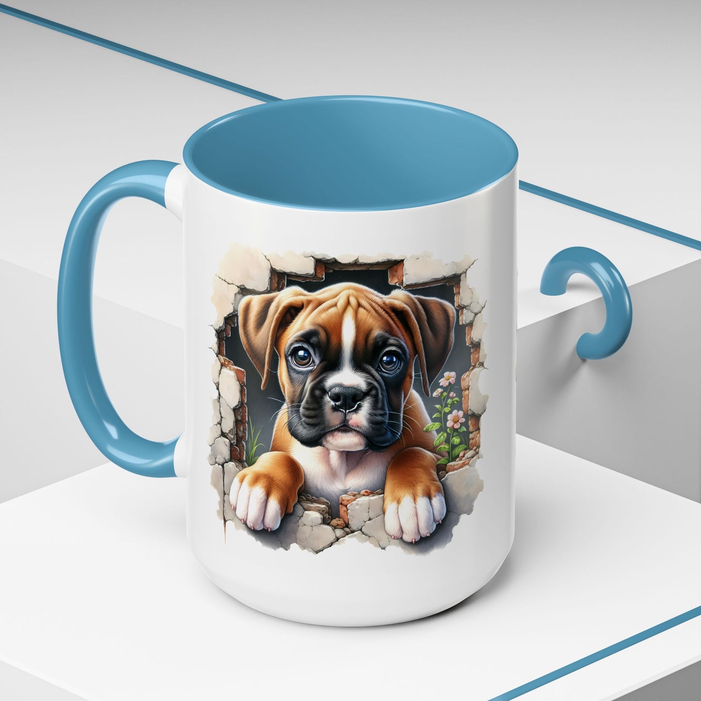 🐶☕ Boxer Puppy Peek Accent Mug – Adorable Dog Lover Gift ✨💛
