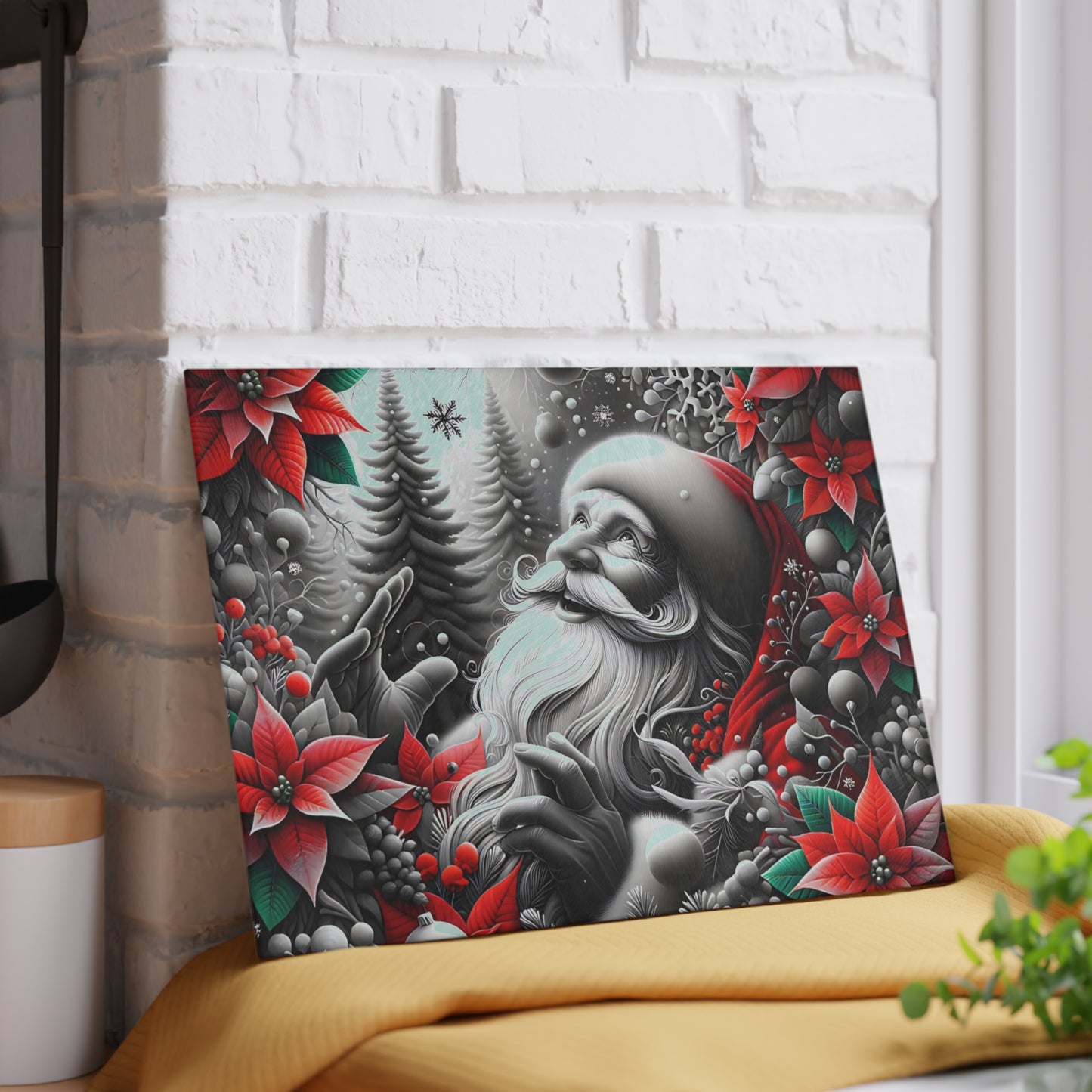 🎅❄️ “Midnight Snow Santa” Glass Cutting Board – Festive Glow for Your Kitchen