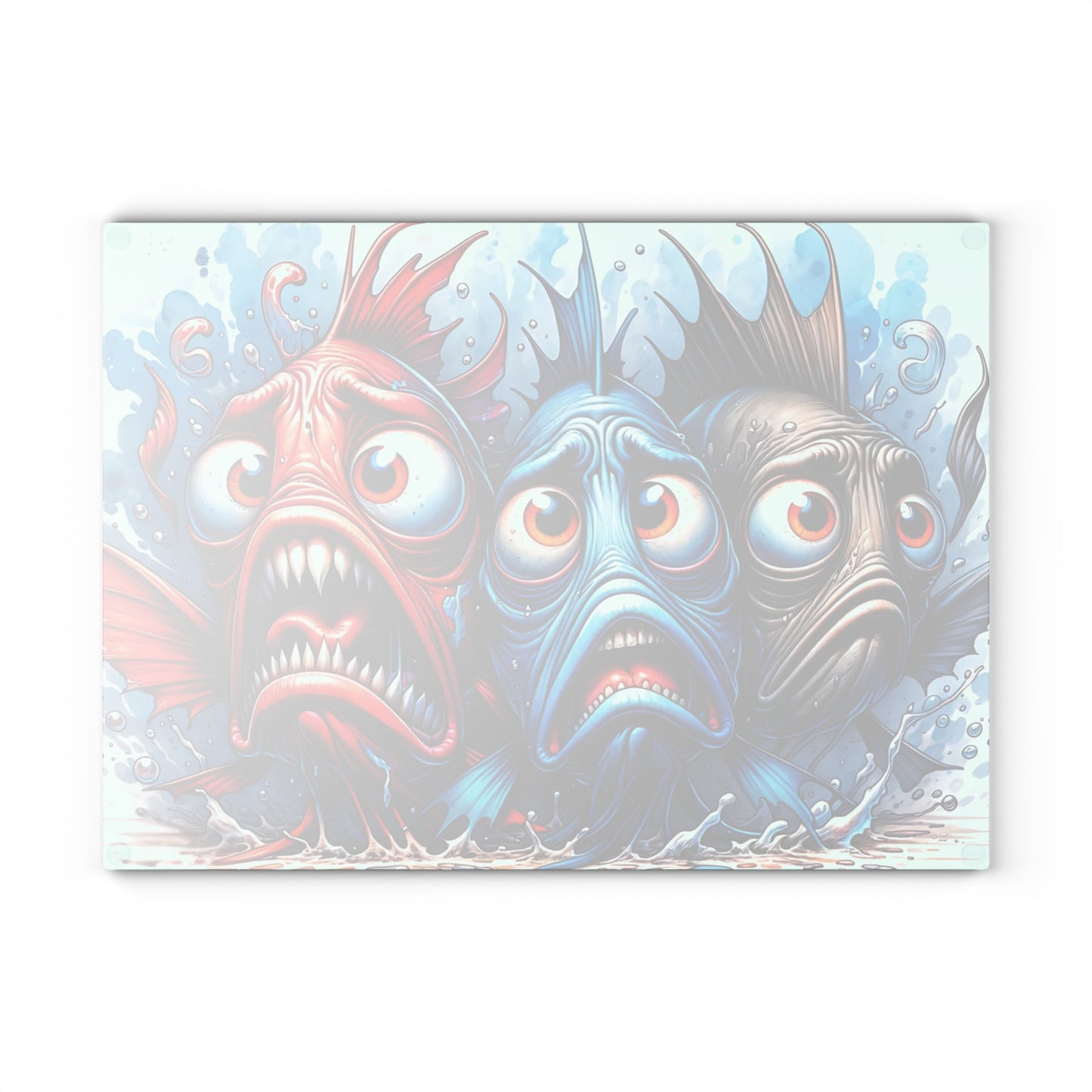 🐟😂 “Comic Fish Trio” Glass Cutting Board – Splashy Fun for Your Kitchen