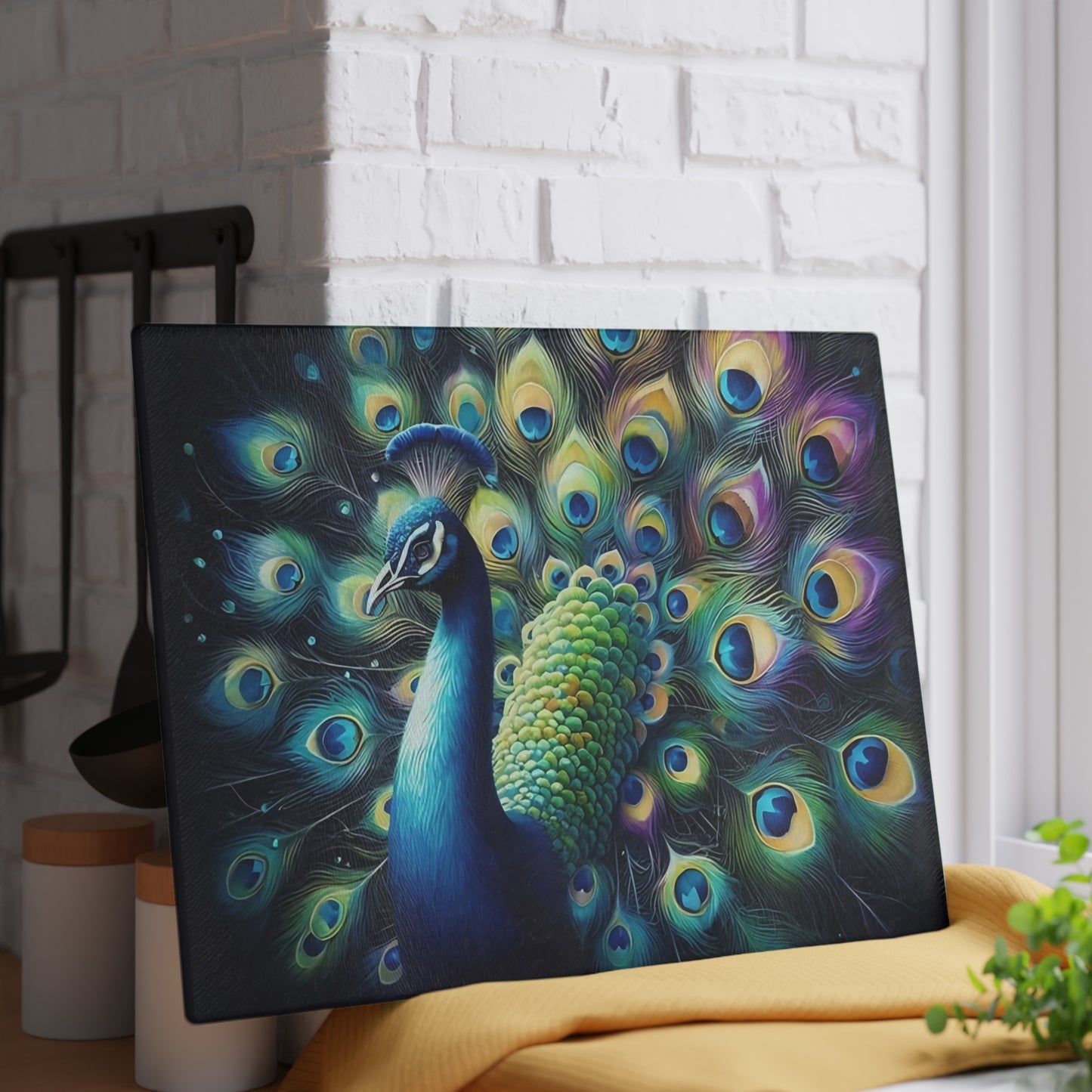 Peacock decor, butterfly decor, cutting board, kitchen decor, kitchen art, serving board, peacock gift, butterfly gift, floral cutting board