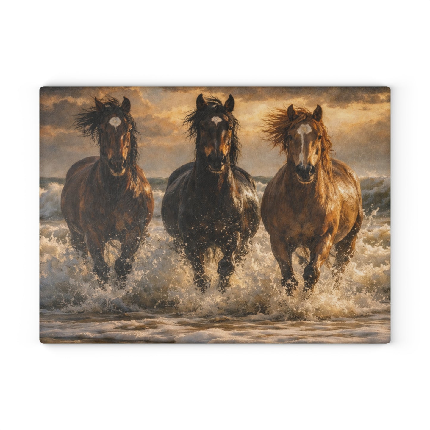Running Horses on the Beach Glass Cutting Board – Coastal Horse Lover Farmhouse Kitchen Decor