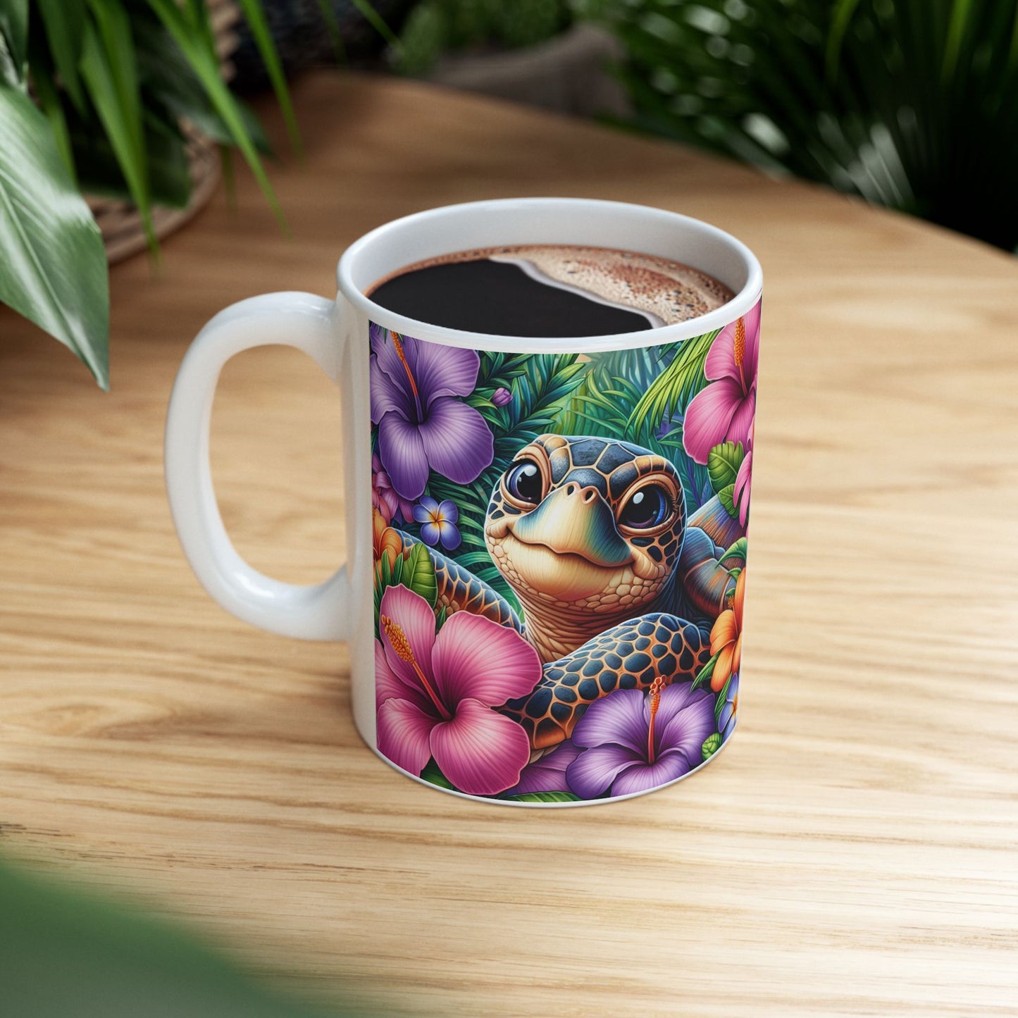 🌺🐢 Personalized Sea Turtle Hibiscus Mug – Tropical Island Coffee Cup 🌴☕