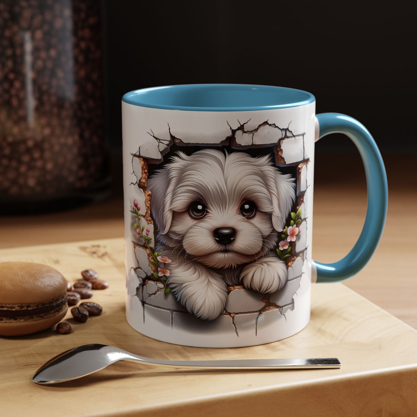🎀🐶 Maltese Puppy Accent Mug – Cute Peek-Through Dog Design for Animal Lovers ☕💖