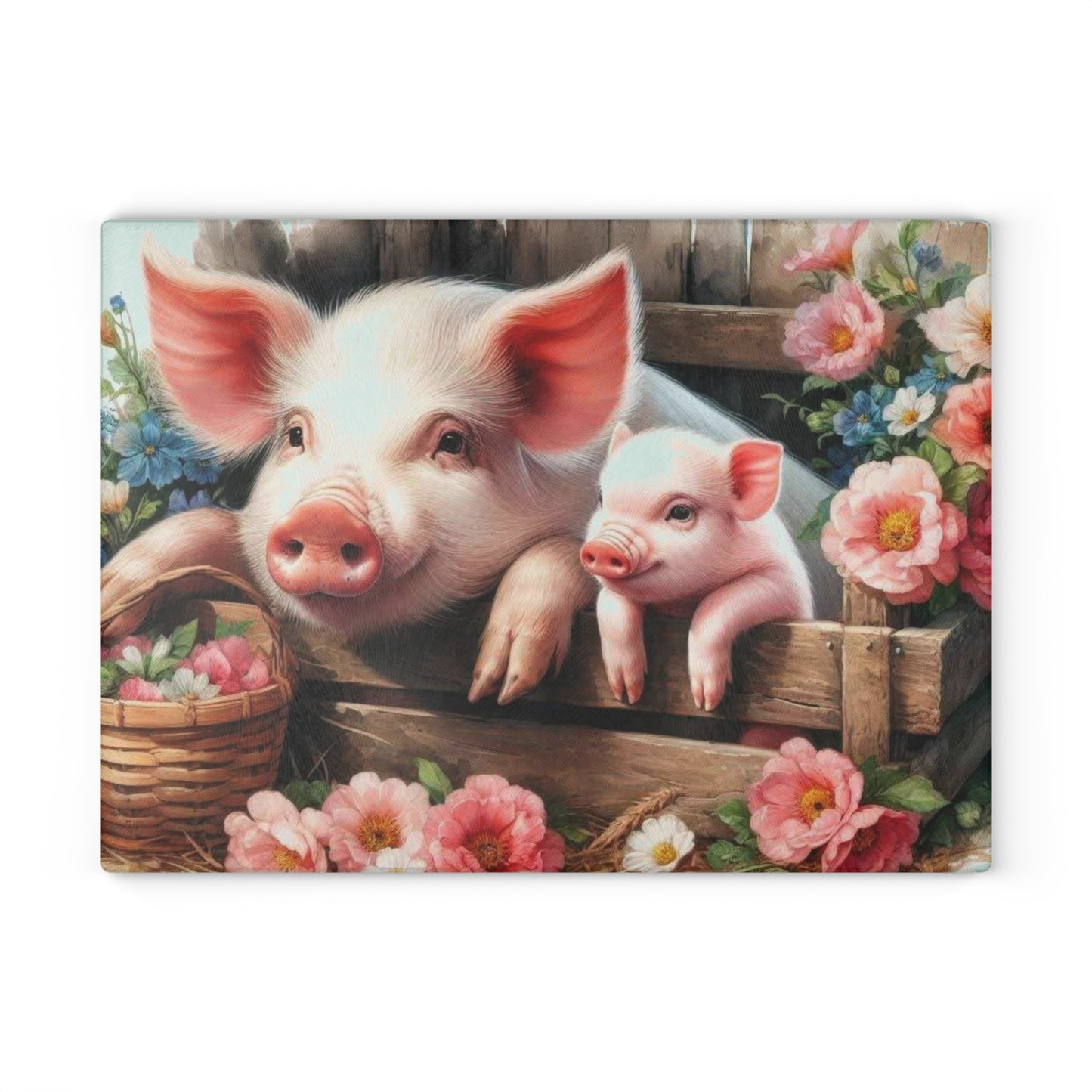 Tabla de cortar de vidrio templado para mamá y cerdito