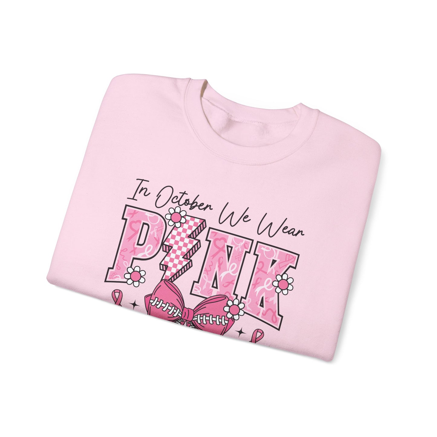 ⚡🎀 PINK Sweatshirt – Breast Cancer Awareness Bow & Lightning Bolt
