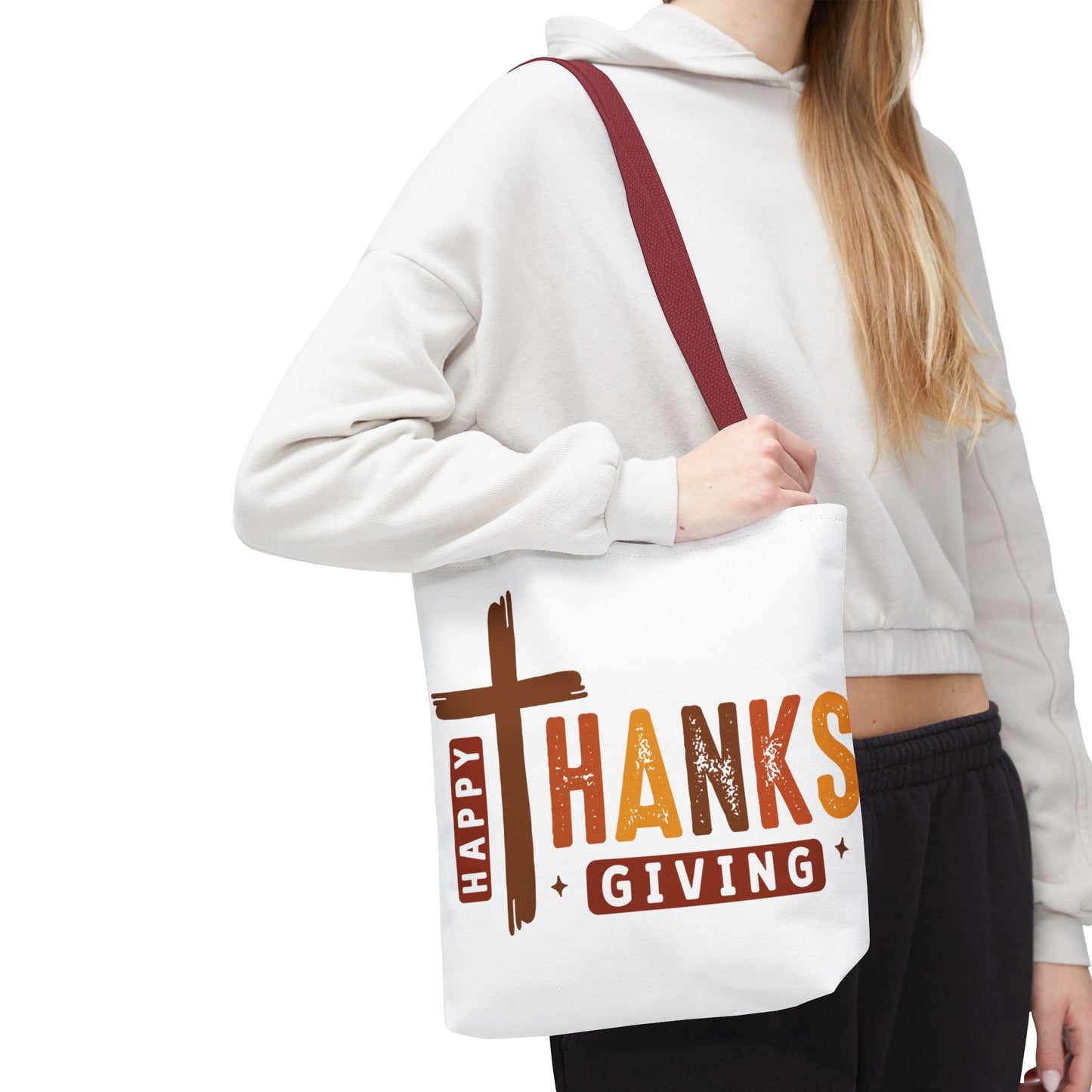 ✝️ Happy Thanksgiving Cross Tote – Faith & Gratitude in Fall Colors 🍂